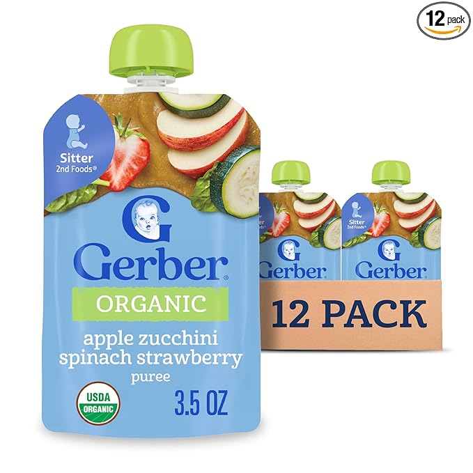 Gerber Organic Baby Food Pouches, 2nd Foods for Sitter, Apple Zucchini Spinach Strawberry, 3.5 Ounce (Pack of 12)