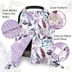 Car Seat Cover Baby, Infant Car Seat Canopy Covers for Newborn Girls Boys, Soft Breathable Mink Carseat Covers Stretchy Multi-Use Nursing Cover for Stroller Baby Car Seat, Purple Flroal