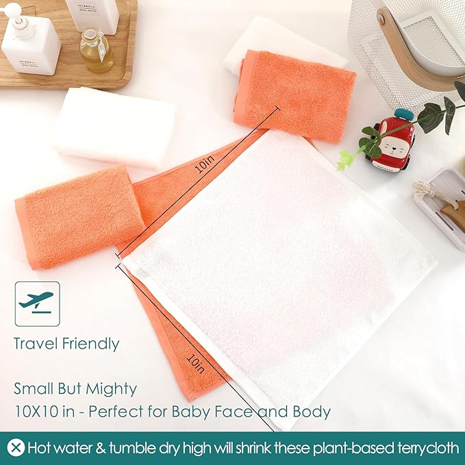 Baby Washcloths 12 Pack, 10x10 inch Small Wash Cloths for Face and Body, Super Soft & Gentle Orange Face Towels on Sensitive Skin, Baby Registry Bath Shower Gifts for Newborn Kid Toddler Children