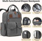 Diaper Bag Backpack - Large Diaper Bag with Portable Changing Pad as Baby Shower Gifts, Lightweight Waterproof Unisex Travel Baby Bag with 4 Insulated Pockets and Stroller Buckles, Dark Grey
