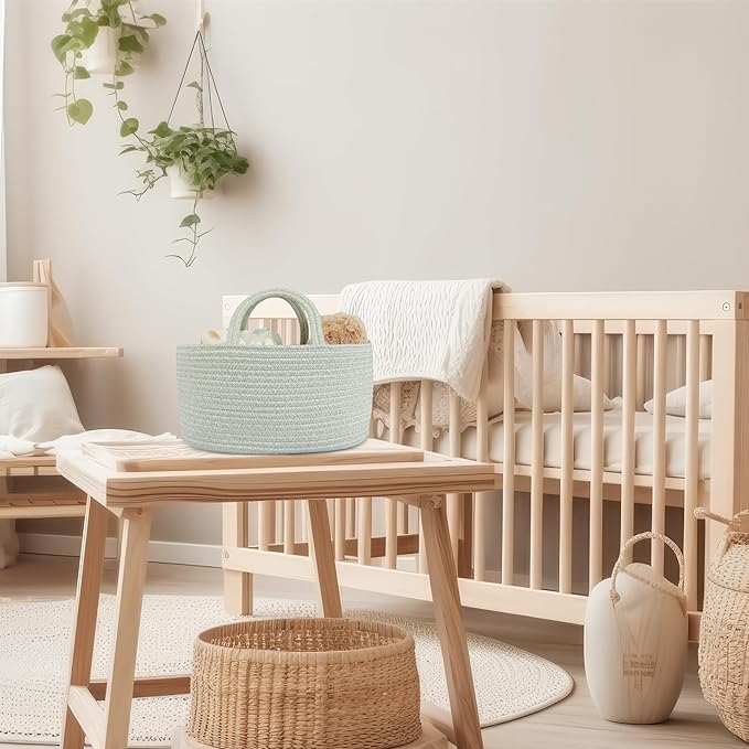 Diaper Caddy Organizer Cotton Rope Baby Basket Nursery Storage and Portable Tote Bag for Car Ideal Baby Shower Gifts and Registry Must-Have for Newborn Essentials light green