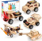Poraxy 5 in 1 STEM Kits for Kids Age 8-10, Science Building Project Craft for 8-13, Model Car Kit, STEM Toys for Boys Girls Age 8-12, Wooden 3D Puzzles, Birthday Gifts for 6 7 8 9 10 11 12 13 Year Old