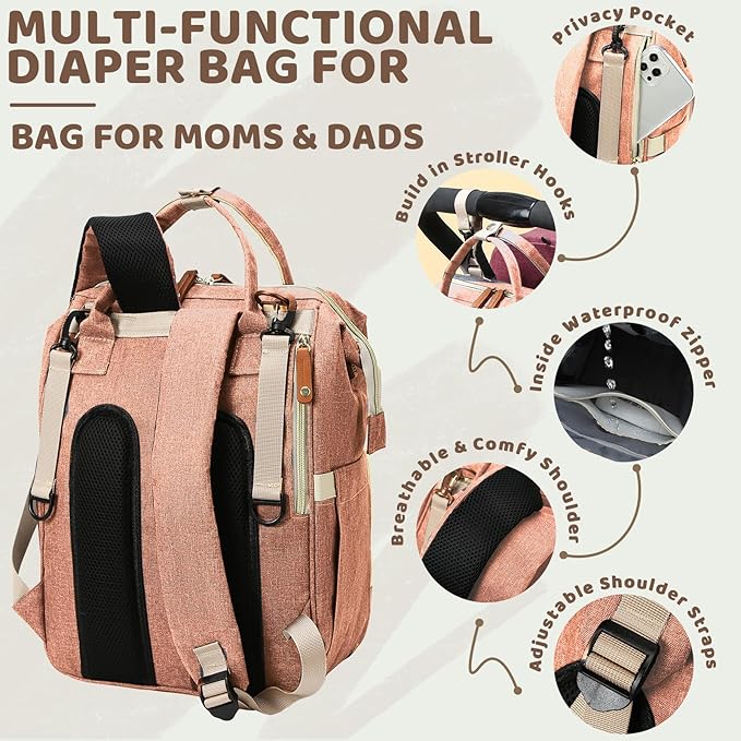 Diaper Bag Backpack for Girls Boys: Pink Toddler Diaper Bag with Changing Pad Baby Backpack Diaper Bag for Mon Newborn Mochila Pañaleras para Bebe Niña Niño Baby Registry Search Essentials Must Haves