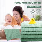 Yoofoss Muslin Baby Washcloths 100% Organic Cotton Face Towels 6 Pack Wash Cloths for Baby 12x12in Soft and Absorbent Baby Wipes (Gradient Green)