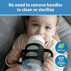 Dr. Brown's Wide-Neck Baby Bottle Handles, 100% Silicone, Easy Grip Removable Handles for Bottle to Sippy Cup Transition, Blue/Gray/Green, 3-Pack, 4m+