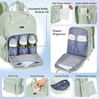 Dikaslon Diaper Bag Backpack with Portable Changing Pad, Pacifier Case and Stroller Straps, Large Unisex Baby Bags for Boys Girls, Multipurpose Travel Back Pack for Moms Dads, Mint Green