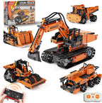 5in1 STEM Building Kits for Kids, STEM Building Toys for Kid, Remote & APP Controlled Excavator/Crane/Bulldozer/Road Roller/Dump Trucks Building Blocks Set for Boys Girls Birthday Xmas Idea Gifts