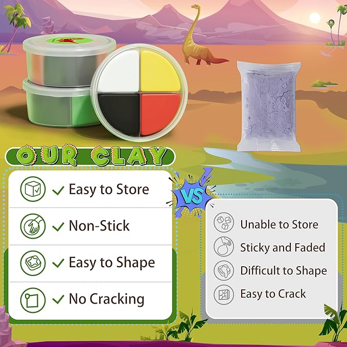 Air Dry Clay Kit - Dinosaur Theme, Modeling Clay for Kids, DIY Model Magic with Sculpting Tools and Tutorials, 12 Boxes Molding Clays, Ultra Light, Soft & Non-Toxic, Arts and Crafts Gift for Kids