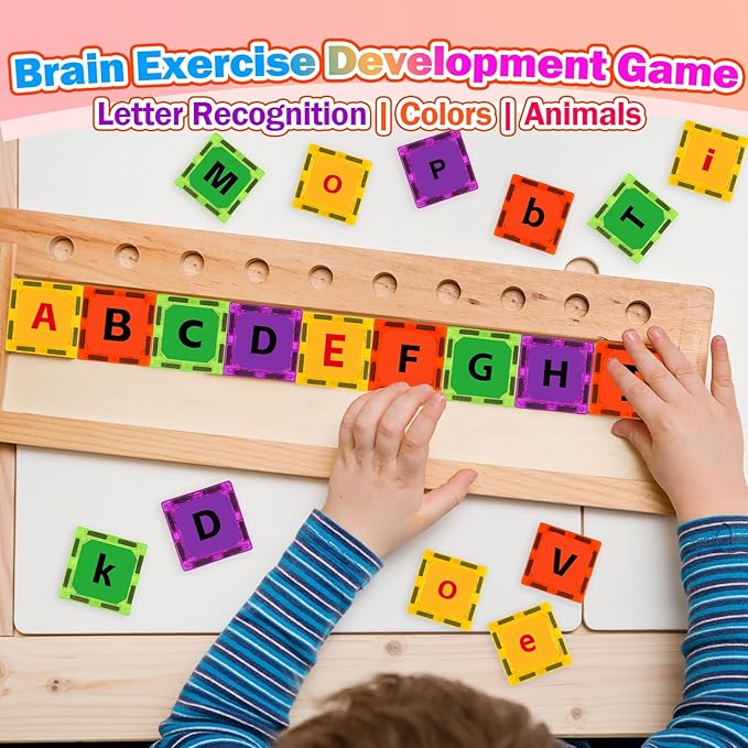 Magnetic Tiles Letters Toys, Alphabet Learning Toys for Toddlers 1-3 2-4 4-8, Classroom Must Have 48PCS Construction Toy, Toddler Games for Preschool Kids Spelling, Learning, Building, Educational Toy