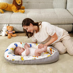 HKAI Baby Lounger – Soft Cotton Infant Floor Seat for Newborn to 24 Months, Portable Baby Essentials for Boys & Girls, Travel-Friendly Baby Lounge Pillow