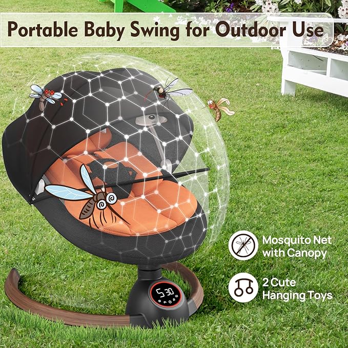 Baby Swings for Infants, Electric Baby Swing with Bluetooth and Preset Melodies, Portable Infant Swing for Indoor & Outdoor Use, 5 Speeds