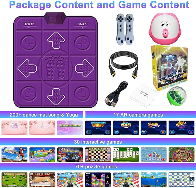 Dance Mat for Kids and Adults, AR Game Dancing Mats for Girls & Boys, Christmas & Birthday Gift, Purple