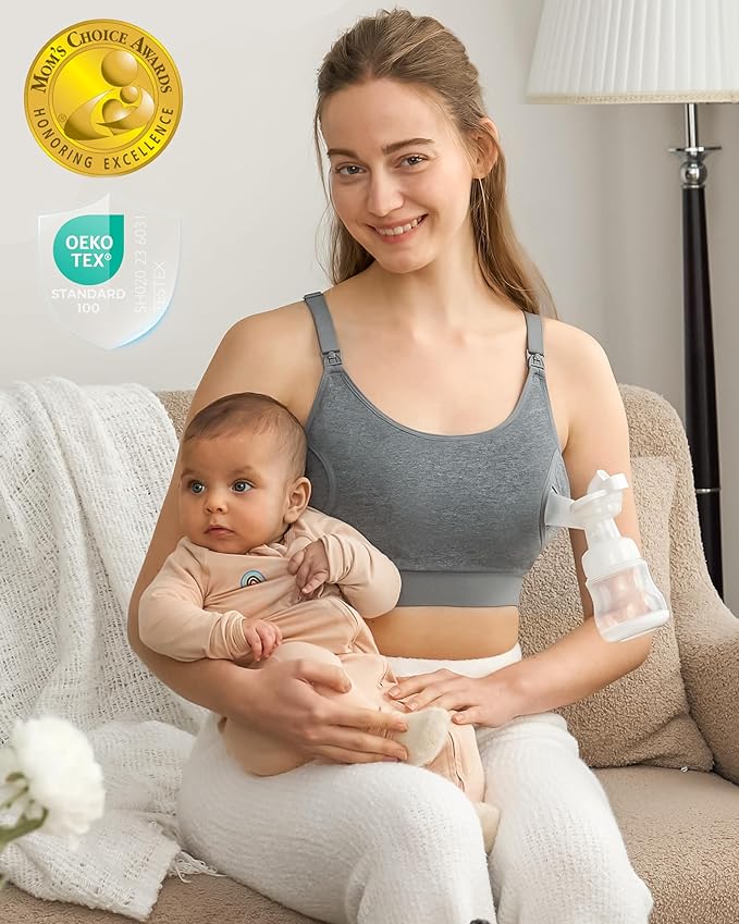 Momcozy Hands Free Pumping Bra, Adjustable Breast-Pumps Holding and Nursing Bra, Pumping & Nursing Bra in One