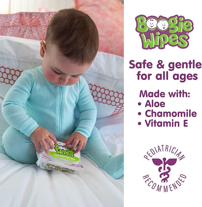 Baby Wipes Unscented by Boogie Wipes, Wet Wipes for Face, Hand, Body & Nose, Made with Vitamin E, Aloe, Chamomile and Natural Saline, 30 Count, Pack of 6