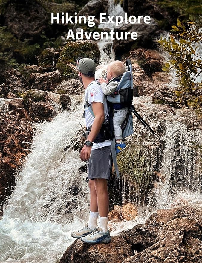 besrey Baby Backpack Carrier, Toddler Hiking Backpack with Safety 3-Height Seat, Adjustable Straps&Waist Belt, Foldable Frame Lightweight Large Capacity Child Carrier for Hiking (Haze Blue)