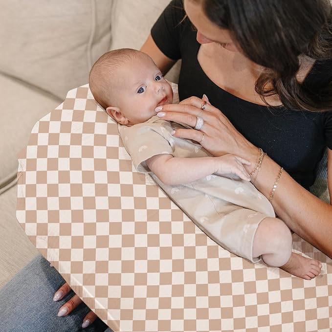 Konssy 2-Pack Muslin Nursing Pillow Covers, Soft & Adorable Nursing Covers for Breastfeeding Pillows, Slipcovers for Newborn Boys & Girls(Coffee Check,Moon)