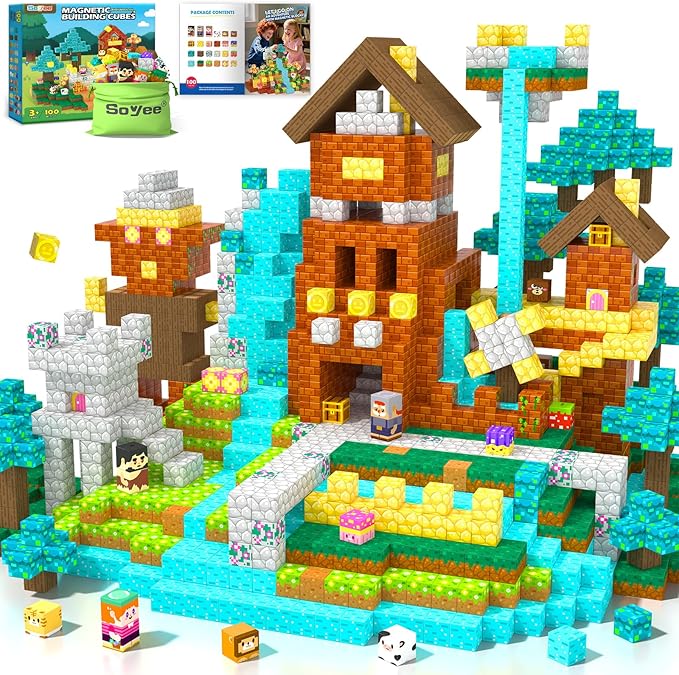 Magnetic Blocks Building Toys Games for 3 4 5 6 7 8 9 Years Old Boys & Girls Magnet STEM Sensory Toddler Kids Learning Toys Xmas Birthday Gifts for Ages 3+