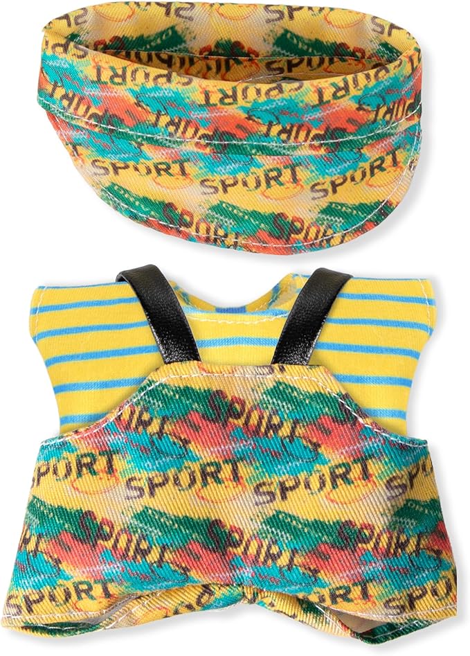 Clothes for 6.7in/17cm Doll, Set of 4 Cute Doll Accessories Includes Doll Hat+T-Shirt+Bib Pants+Shoes Set Premium Fashion Outfit for Collectors Unique Gift (Style E2)