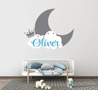 Personalized Name Moon & Cloud Wall Decal - Custom Baby Nursery Sticker - Peel and Stick Mural for Girls & Boys Room - Removable Vinyl Art Decor - Mural Decal for Nursery Decor (Wide 15"x12" Height)