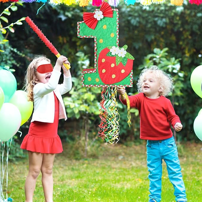 WERNNSAI Berry First Pinata - Sweet One Birthday Party Decorations Strawberry Party Game Number 1 Pinata for Baby Shower Theme Party Favor With Blindfold