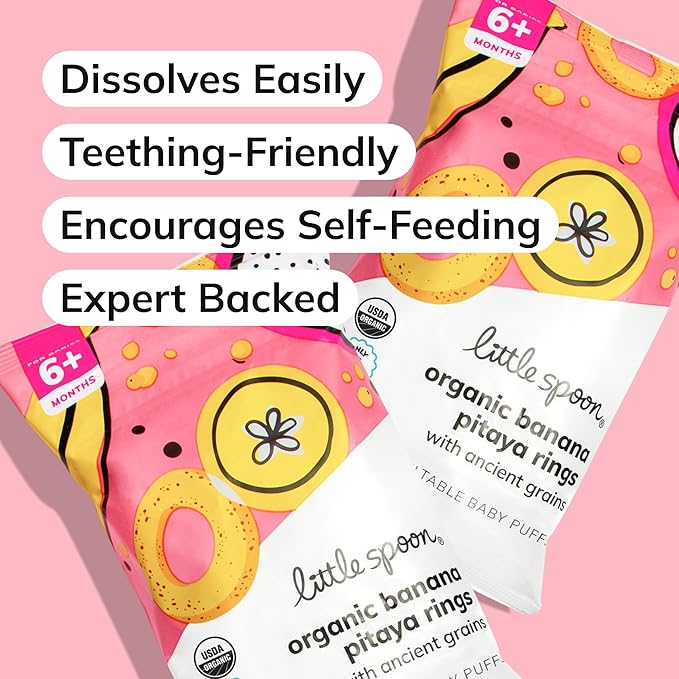 Little Spoon Banana Pitaya Meltable Baby Puffs, Organic Corn Quinoa Sorghum, No Rice, No Added Sugar Snacks, Encourages Self-Feeding, 1 Oz Bag, 4 Pack