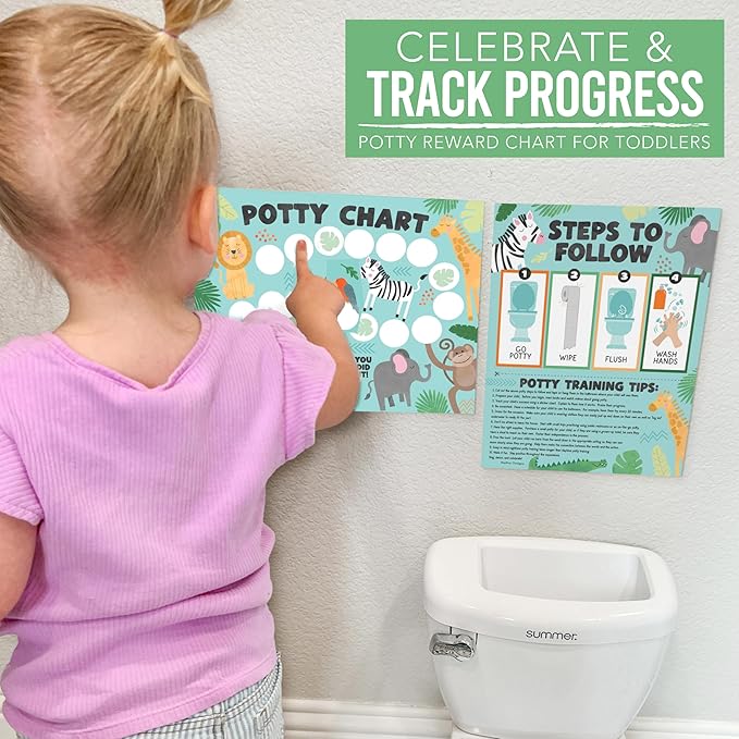 Hadley Designs Potty Training Chart for Toddlers Boys -10 Sticker Potty Chart for Toddlers Girls, 8.5x11" Potty Training Sticker Charts for Toilet Success, Safari Toddler Reward Chart for Kids