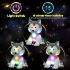 Hopearl LED Plush Husky Light up Stuffed Animal Dog Floppy Puppy Night Lights Glow in The Dark Birthday Festival for Kids Toddler Girls, Gray, 12''