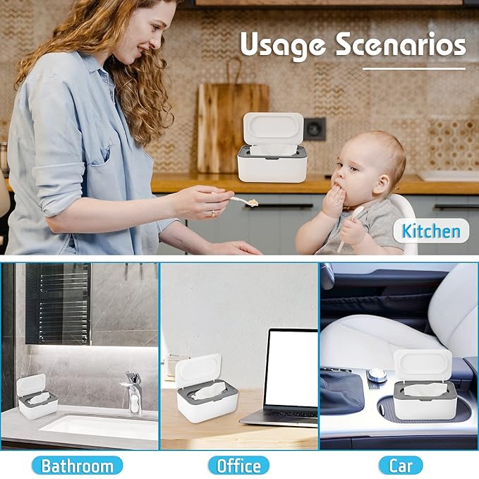 2 Pack Baby Wipes Dispenser, Wipes Case Baby Wipe Holder Keeps Wipes Fresh, Non-Slip, Easy Open & Close (Grey and Blue)
