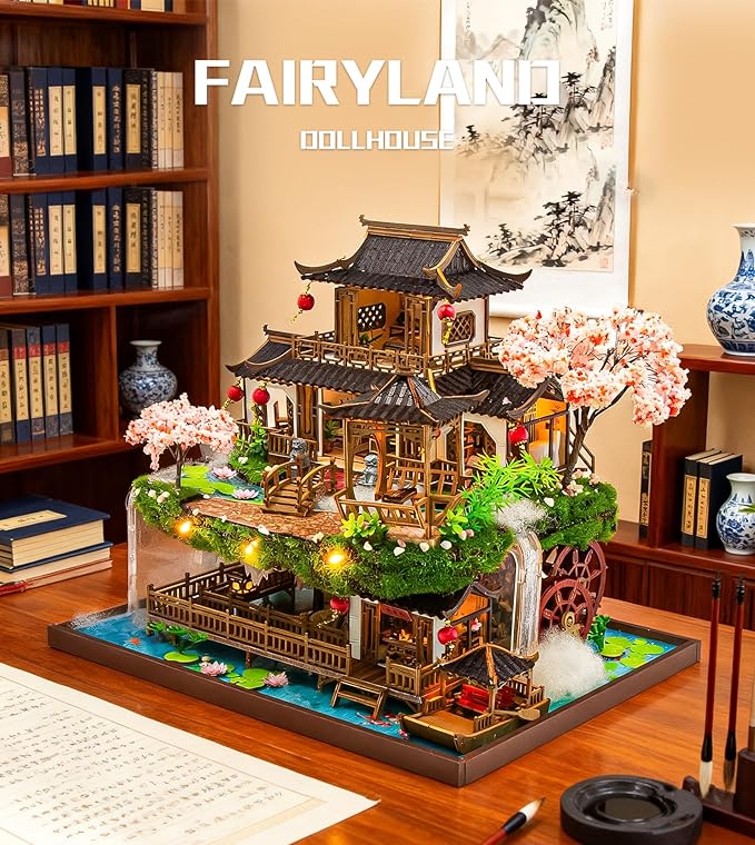 Spilay DIY Miniature Dollhouse Miniature House Kit,DIY Kit Mini Modern Villa Model with Music Box,1:24 Scale Creative Doll House Best Christmas Birthday Gift(Fairyland)