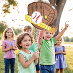 WERNNSAI Baseball Piñata - Baseball Piñata Bundle with Blindfold and Bat Sports Birthday Party Decorations for Boys Kids Pull String Baseball Gloves Piñata Family Games Baseball Party Supplies