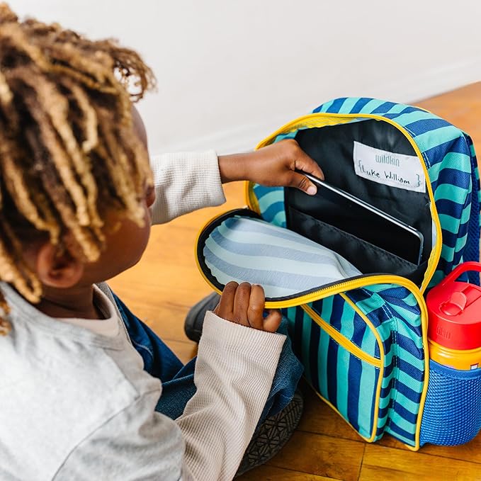 Wildkin ECO rPET Kids Backpack – Recycled, Padded, Adjustable for School & Travel – Blue Stripes