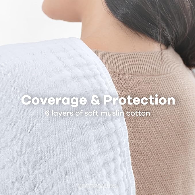 Comfy Cubs Muslin Burp Cloths 20" x 10", Pack of 6 - Large, 6-Layer, Ultra Absorbent 100% Cotton for Baby Spit-Up, Drool, and Messes - Soft, Safe & Gentle Baby Burp Cloths Set for Boys & Girls - White