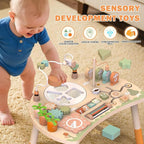 Activity Table for 1+ Year Old, 9-in-1 Wooden Montessori Toy Activity Center with Shape Sorter Fishing Game Bead Maze, Baby Play Table Sensory Educational Toys for Toddler