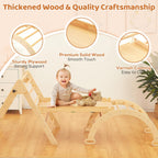 FUNLIO Foldable Pikler Triangle Set (3 Piece), Montessori Climbing Set with Solid Wood for Toddlers 2-6 yrs, Adjustable 3-in-1 Indoor Play Gym with Arch/Slide/Climbing Rock/Triangle, Easy to Install