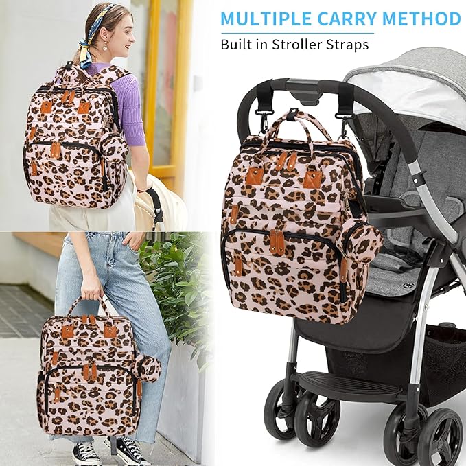 KABAQOO Diaper Bag Backpack with Detachable Changing Station, Large Capacity Baby Diaper Bags for Boys & Girls, Baby Registry Search Stuff & Shower Gifts, Newborn Essentials Must Haves, Leopard Print