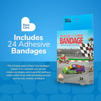 BioSwiss Bandages, Race Cars Shaped Self Adhesive Bandage, Latex Free Sterile Wound Care, Fun First Aid Kit Supplies for Kids and Adults, 24 Count