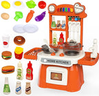 Kitchen Set for Toddler with Sound and Light，Pretend Cooking Food Set,Kids Kitchen Playset，Play Sink with Running Water and Electronic Induction Stove，Kitchen Accessories (red Kitchen and More Food)