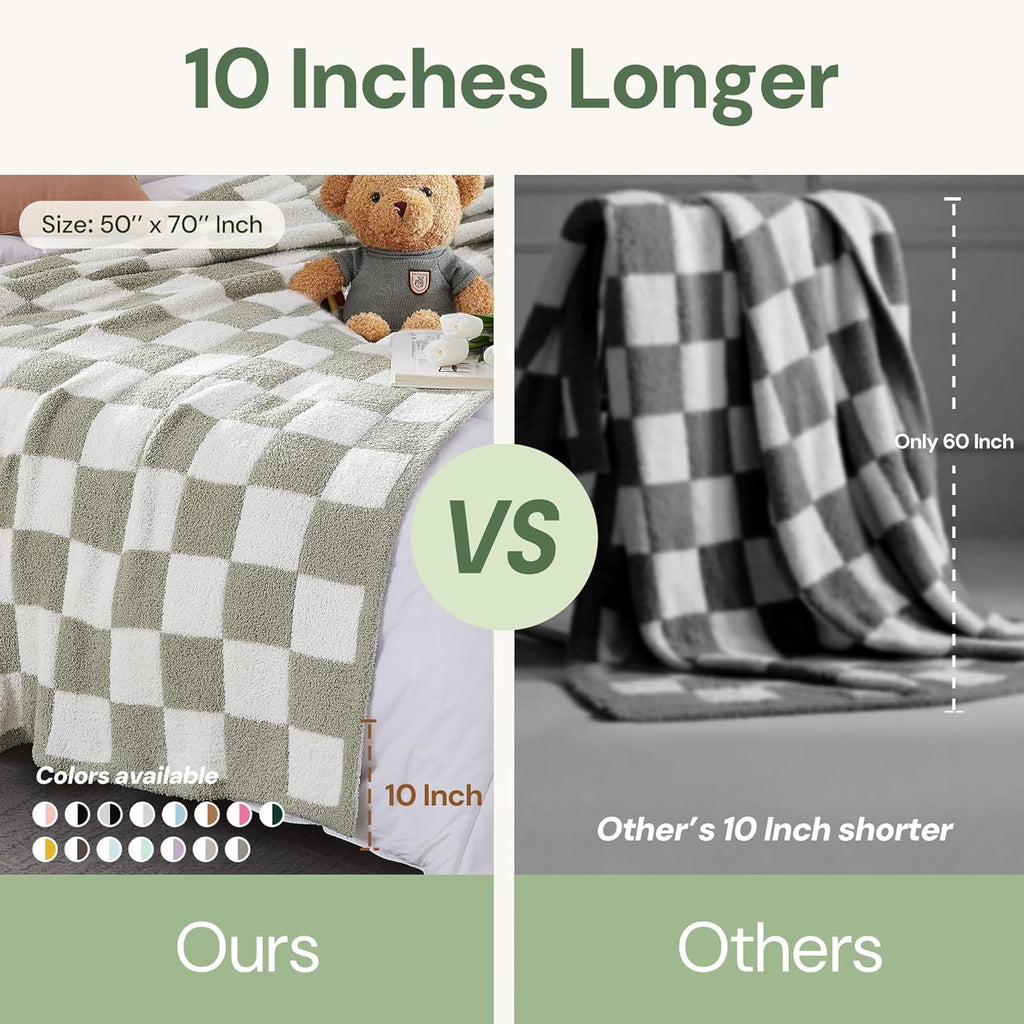 WRENSONGE Checkered Throw Blanket, Black and White Soft Cozy Fluffy Warm Hand Made Throw Blankets for Couch, Sofa, Chair, Bed, Camping, Picnic, Travel Lightweight Bed Blanket - 50"*70"