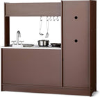 Amazon Basics Kids Upright Wooden Kitchen Toy Playset with Stove, Oven, Sink, Fridge and Accessories, for Toddlers, Preschoolers, Children Age 3+ Years, Espresso/Gray, 39x11.8x39''