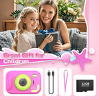 Kids Camera Waterproof, IP68 Underwater Camera for Kids Aged 3-12, HD Kids Digital Camera with 1080P Video Recording, Durable ABS Material, Pool Toys for Boys Girls with 32GB Card (Pink)