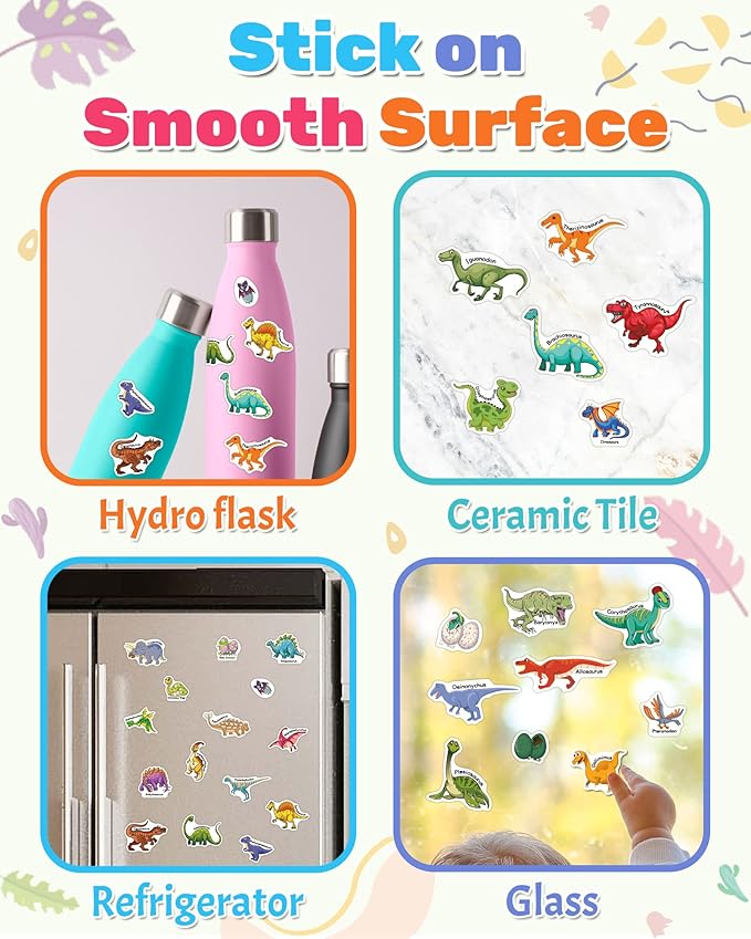 Benresive Reusable Sticker Book for Toddlers 2-4 Years, Fun Travel Stickers for Kids, Waterproof Sticker Books for Toddlers 1-3, Crafts Activities for Todddlers 1-3 2-4 3-5 - Dinosaurs