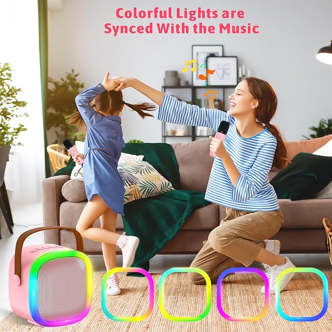 Karaoke Machine for Kids Adults, Portable Bluetooth Speaker with Wireless Microphone and LED Lights, Kids Toys Birthday Gifts for Girls and Boys Ages 4, 5, 6, 7, 8,9,10,11,12+ Years, Home Party