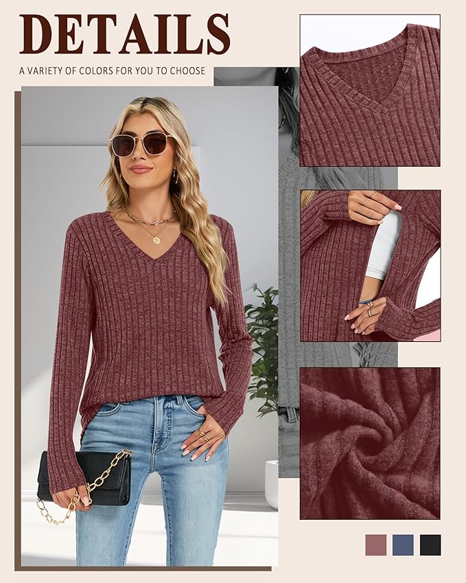3 Pack Women's Maternity Nursing Tops, V Neck Breastfeeding Sweaters Long Sleeve Hidden Zipper Shirts