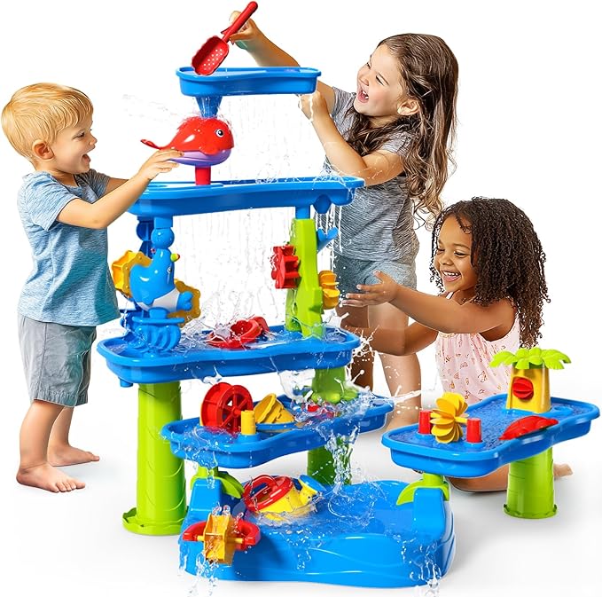 CozyBomB™ Water Table for Toddlers 3-5 | Outdoor Toys Water Play Table, Magnetic Fishing Toy Game, Summer Splash Pond Showers Sand Activity, Sensory Party Birthday Gift Kids Ages 4-8 9-12 (5-Tiers)