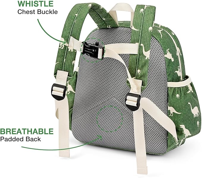 STEAMEDBUN Corduroy Toddler Backpack for Boys 2-4: Kids backpack for Boys Girls - 12 inch Preschool Kindergarten Backpacks - Dinosaur