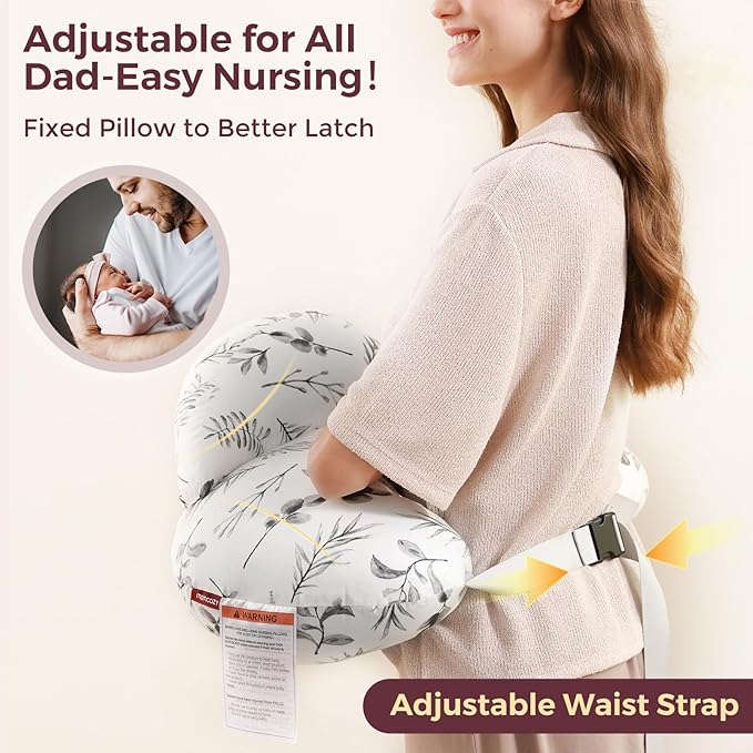 Momcozy Pioneering Safety Fence Nursing Pillow for Breastfeeding- Wider Feeding Pillows for More Support for Mom & Baby- Easier Nursing & Hand Free- Fit for All, Removable Cotton Cover