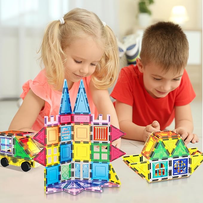 PicassoTiles 101 Piece Magnetic Tile Building Blocks Set with Durable Storage Bag STEM Educational Construction Magnet Toy Kit for Toddlers Preschool Kids Boys Girls Age 3 Plus Indoor Learning PT06