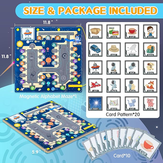 deli Magnetic Alphabet Maze, Wooden Montessori Toys for Tolddlers, Learning Educational Fine Motor Skills Toys for Kids 3 4 5 Year Old Gifts