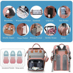 Jeryswet Baby Diaper Bags with Changing Station, Waterproof Large Capacity Diaper Bag Backpack for Moms Dads with USB Charging Port and Stroller Straps, Baby Shower Gifts, Pink-Grey