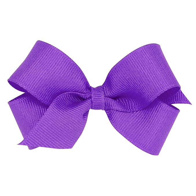 Wee Ones Girls' Plain Wrap Classic Grosgrain Hair Bows on a WeeStay No-Slip Hair Clip, Handmade, Mini, Delphinium
